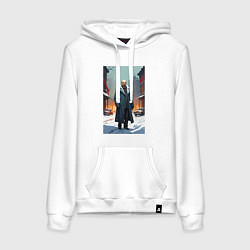 Толстовка-худи хлопковая женская Ленин зимой без охраны - нейросеть, цвет: белый