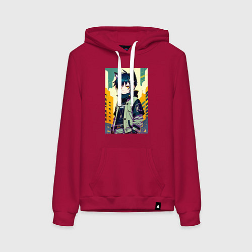 Женская толстовка-худи Девочка котёнок - нейросеть / Маджента – фото 1