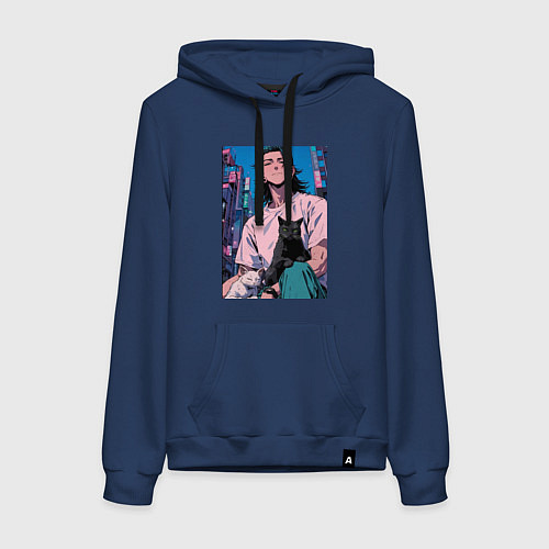 Женская толстовка-худи Магическая битва Сугуру Гэто с котами / Тёмно-синий – фото 1