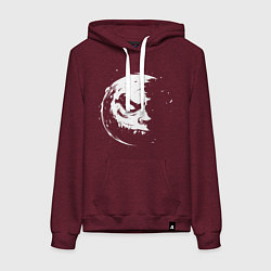 Толстовка-худи хлопковая женская Злобная луна монстр, цвет: меланж-бордовый