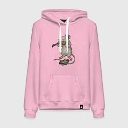 Толстовка-худи хлопковая женская Мышонок скрипач, цвет: светло-розовый