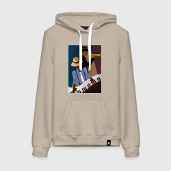 Толстовка-худи хлопковая женская Музыкант джаз, цвет: миндальный