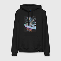 Толстовка-худи хлопковая женская Диджей скелет в наушниках, цвет: черный