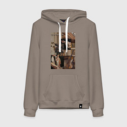 Толстовка-худи хлопковая женская Музыка эстетика, цвет: утренний латте