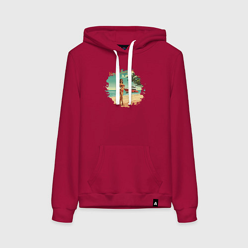 Женская толстовка-худи Девушка с яхтой на пляже / Маджента – фото 1