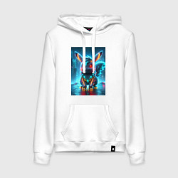 Толстовка-худи хлопковая женская Cyber Pikachu in the neon metropolis - ai art, цвет: белый