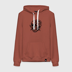 Толстовка-худи хлопковая женская Череп с цветком - графика, цвет: кирпичный