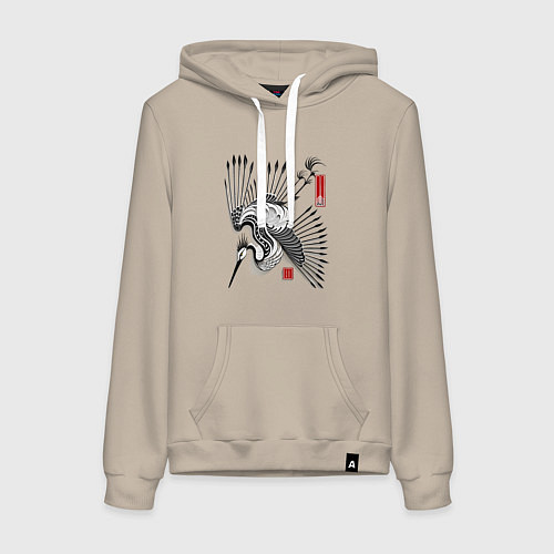 Женская толстовка-худи Традиционный японский журавль / Миндальный – фото 1