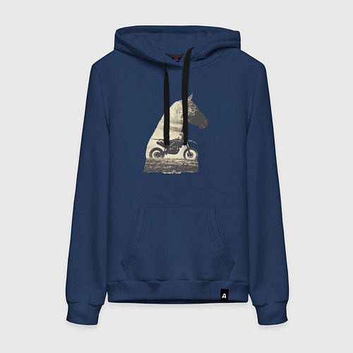 Женская толстовка-худи Мотокросс и Лошади, Силуэт Лошади / Тёмно-синий – фото 1