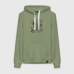 Толстовка-худи хлопковая женская Загадочные цветочные элементы, цвет: авокадо