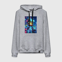 Толстовка-худи хлопковая женская Cyber Sponge Bob - neon glow fantasy, цвет: меланж