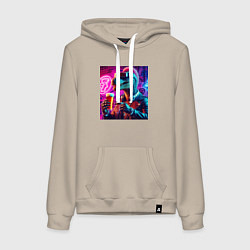 Толстовка-худи хлопковая женская Neon beersaur - neon glow, цвет: миндальный