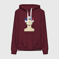 Толстовка-худи хлопковая женская Женский портрет: девушка в венке триколор, цвет: меланж-бордовый