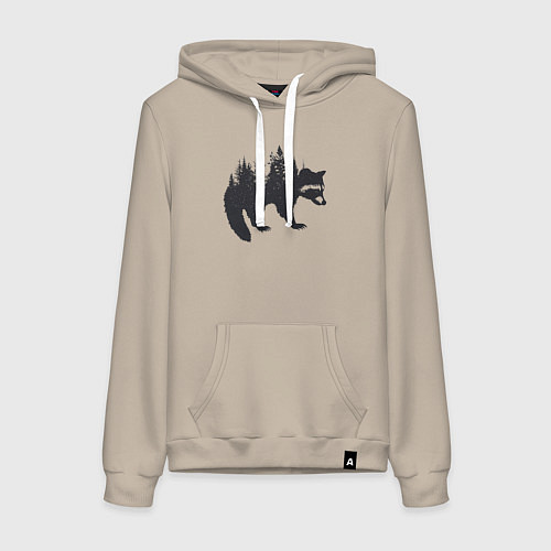 Женская толстовка-худи Енот силуэт из деревьев лесных / Миндальный – фото 1