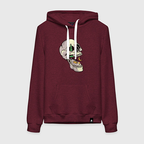 Женская толстовка-худи Кемпинг в черепе / Меланж-бордовый – фото 1
