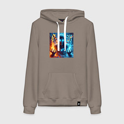 Толстовка-худи хлопковая женская Fire and water - neon glow, цвет: утренний латте