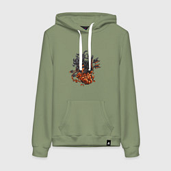 Толстовка-худи хлопковая женская Волк с цветком, цвет: авокадо