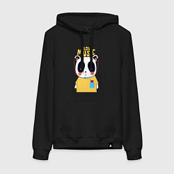 Толстовка-худи хлопковая женская Панда - я люблю музыку, цвет: черный