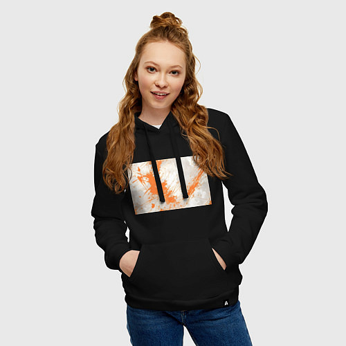 Женская толстовка-худи Оранжевая краска на белом / Черный – фото 3