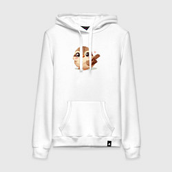 Толстовка-худи хлопковая женская Милый воробушек с сердечком, цвет: белый