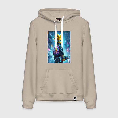 Женская толстовка-худи Чувак Барт Симпсон со скейтбордом под дождём - ней / Миндальный – фото 1