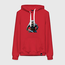 Толстовка-худи хлопковая женская Кот викинг, цвет: красный