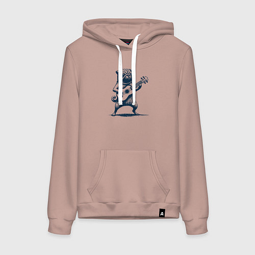 Женская толстовка-худи Мопс с гитарой укулеле / Пыльно-розовый – фото 1