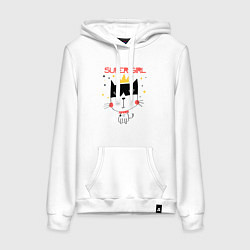 Толстовка-худи хлопковая женская Супер девочка королева, цвет: белый