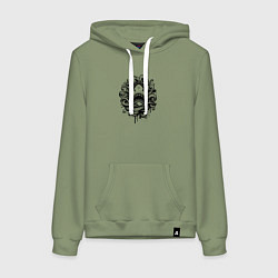 Толстовка-худи хлопковая женская Голова акулы в волнах тату, цвет: авокадо