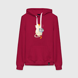 Толстовка-худи хлопковая женская Кошачье чаепитие, цвет: маджента