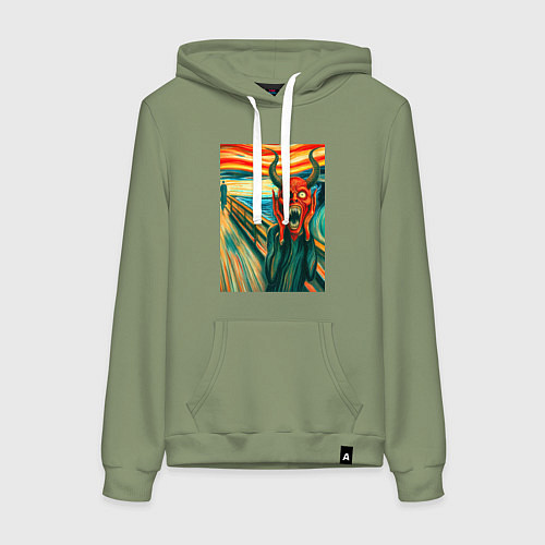 Женская толстовка-худи Демон кричит на картине Эдварда Мунка - мем искусс / Авокадо – фото 1