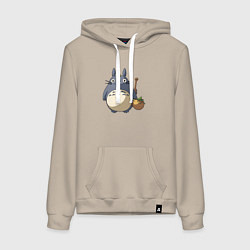 Толстовка-худи хлопковая женская Смешной тоторо, цвет: миндальный