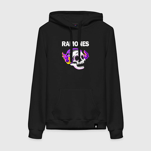 Женская толстовка-худи Ramones - неоновый череп / Черный – фото 1