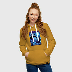 Толстовка-худи хлопковая женская Тоторо в сказочном лесу в ночь на хэллоуин, цвет: горчичный — фото 2