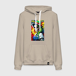 Толстовка-худи хлопковая женская Girl witch - pop art, цвет: миндальный