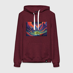Толстовка-худи хлопковая женская Фантастический красочный пейзаж, цвет: меланж-бордовый