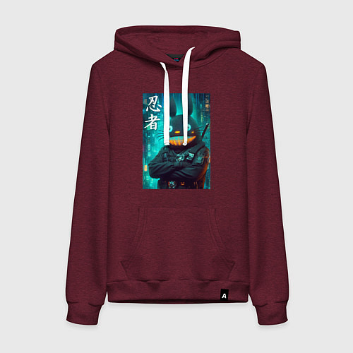 Женская толстовка-худи Cyber Totoro - ninja / Меланж-бордовый – фото 1