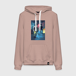 Толстовка-худи хлопковая женская Дандадан: Момо Аясэ, цвет: пыльно-розовый