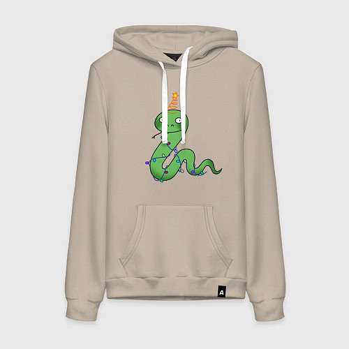 Женская толстовка-худи Змейка - символ года 2025 / Миндальный – фото 1
