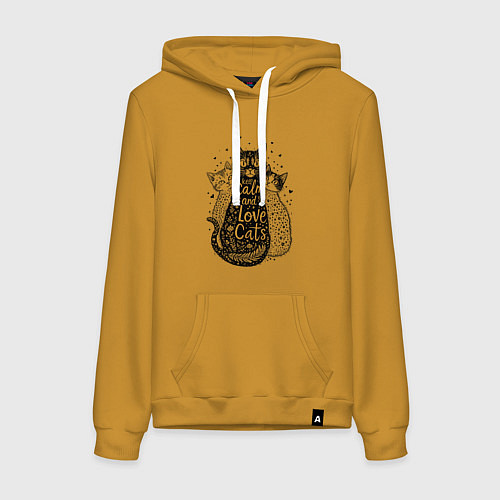 Женская толстовка-худи Keep calm and love cats / Горчичный – фото 1