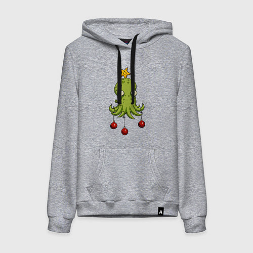 Женская толстовка-худи Новогодний осьминог-елка / Меланж – фото 1