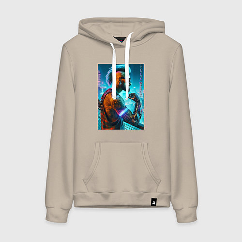 Женская толстовка-худи Cool guy - cyberpunks not dead / Миндальный – фото 1