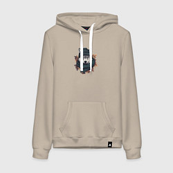 Толстовка-худи хлопковая женская Волк в шапке, цвет: миндальный