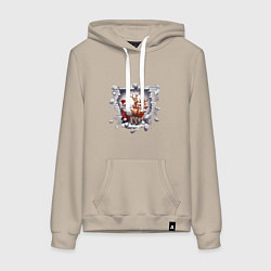 Толстовка-худи хлопковая женская Санта с оленями, цвет: миндальный