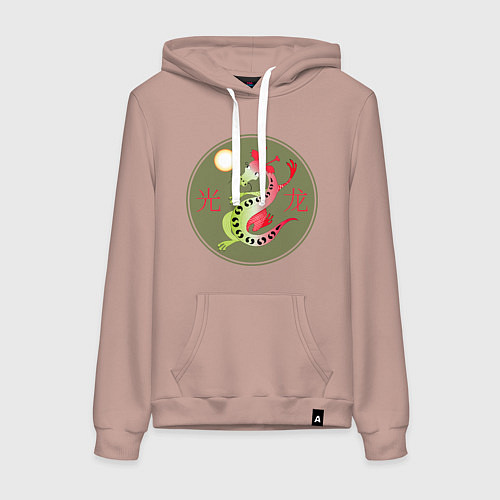 Женская толстовка-худи Дракон змей китайский с иероглифами / Пыльно-розовый – фото 1