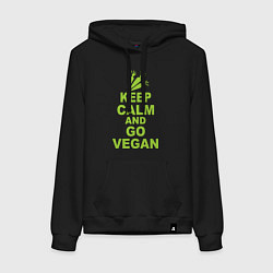 Толстовка-худи хлопковая женская Keep Calm & Go Vegan, цвет: черный