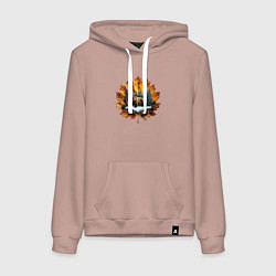Толстовка-худи хлопковая женская Медведь на кленовом листе, цвет: пыльно-розовый