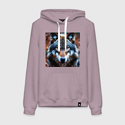 Толстовка-худи хлопковая женская Взгляд серого волка, цвет: сиреневый