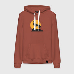 Толстовка-худи хлопковая женская Волк на закате, цвет: кирпичный