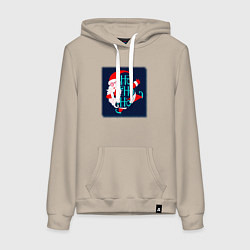 Толстовка-худи хлопковая женская Санта Клаус спешит поздравить, цвет: миндальный